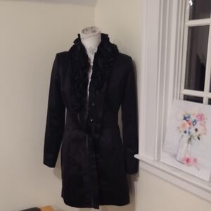 Chic Black Ruffled Trench Coat